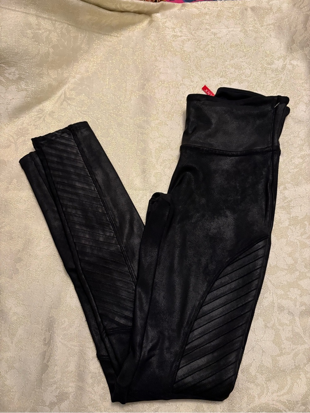 SPANX Black Faux Leather Look Moto-Style Leggings